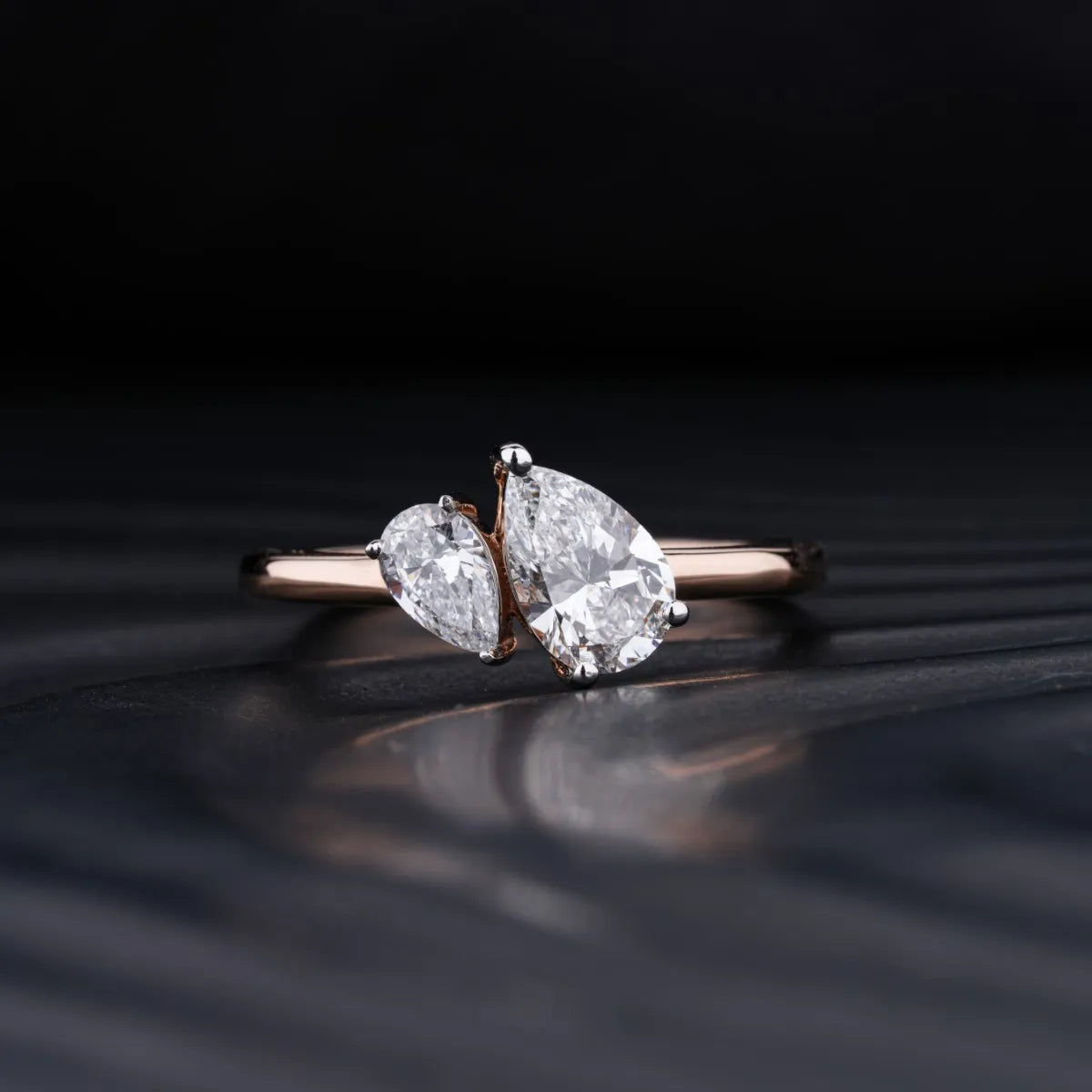 1.0 CT Pear Shaped Moissanite Two Stone Engagement Ring