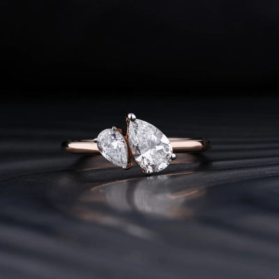 1.0 CT Pear Shaped Moissanite Two Stone Engagement Ring