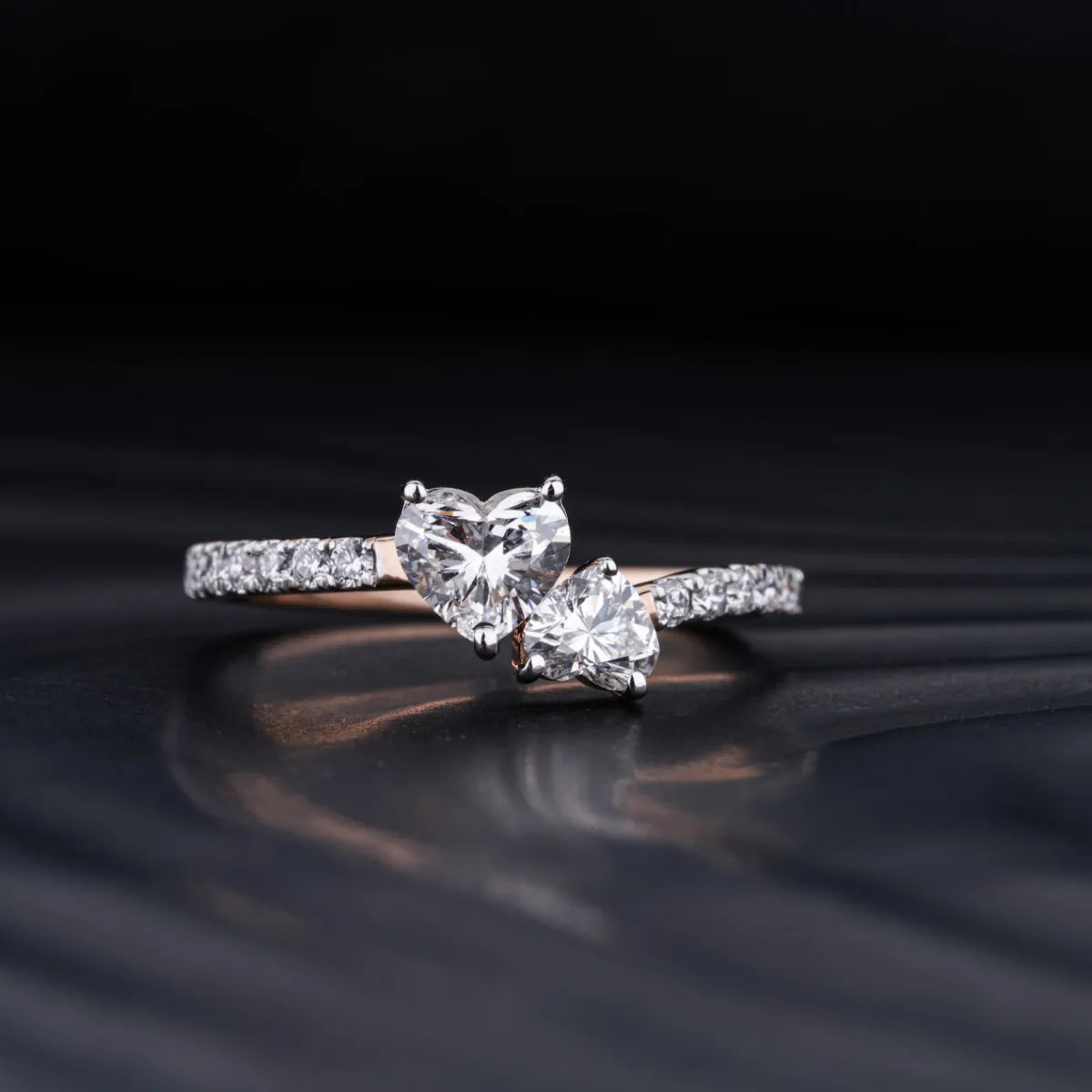 0.75 CT Heart Cut Pave Moissanite Two Stone Engagement Ring