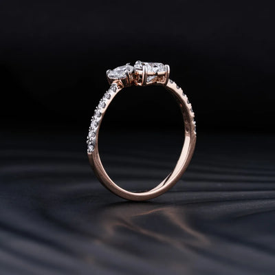 0.75 CT Heart Cut Pave Moissanite Two Stone Engagement Ring