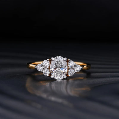 0.75 CT Oval Cut Moissanite Cluster Engagement Ring