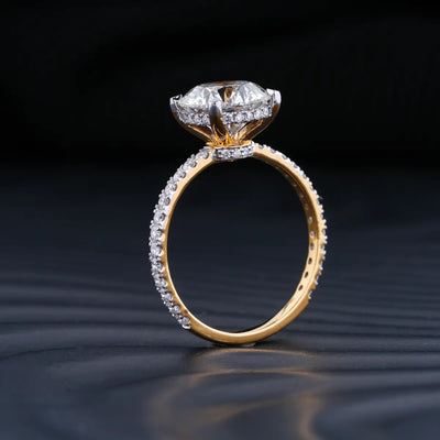 4.0 CT Round Cut Hidden Halo Moissanite Diamond Pave Engagement Ring