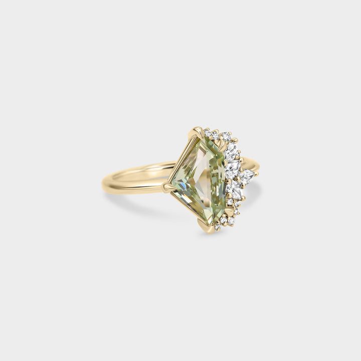1.50CT Green Sapphire Freeform Cut Cluster Setting Lab Grown Engagement Ring