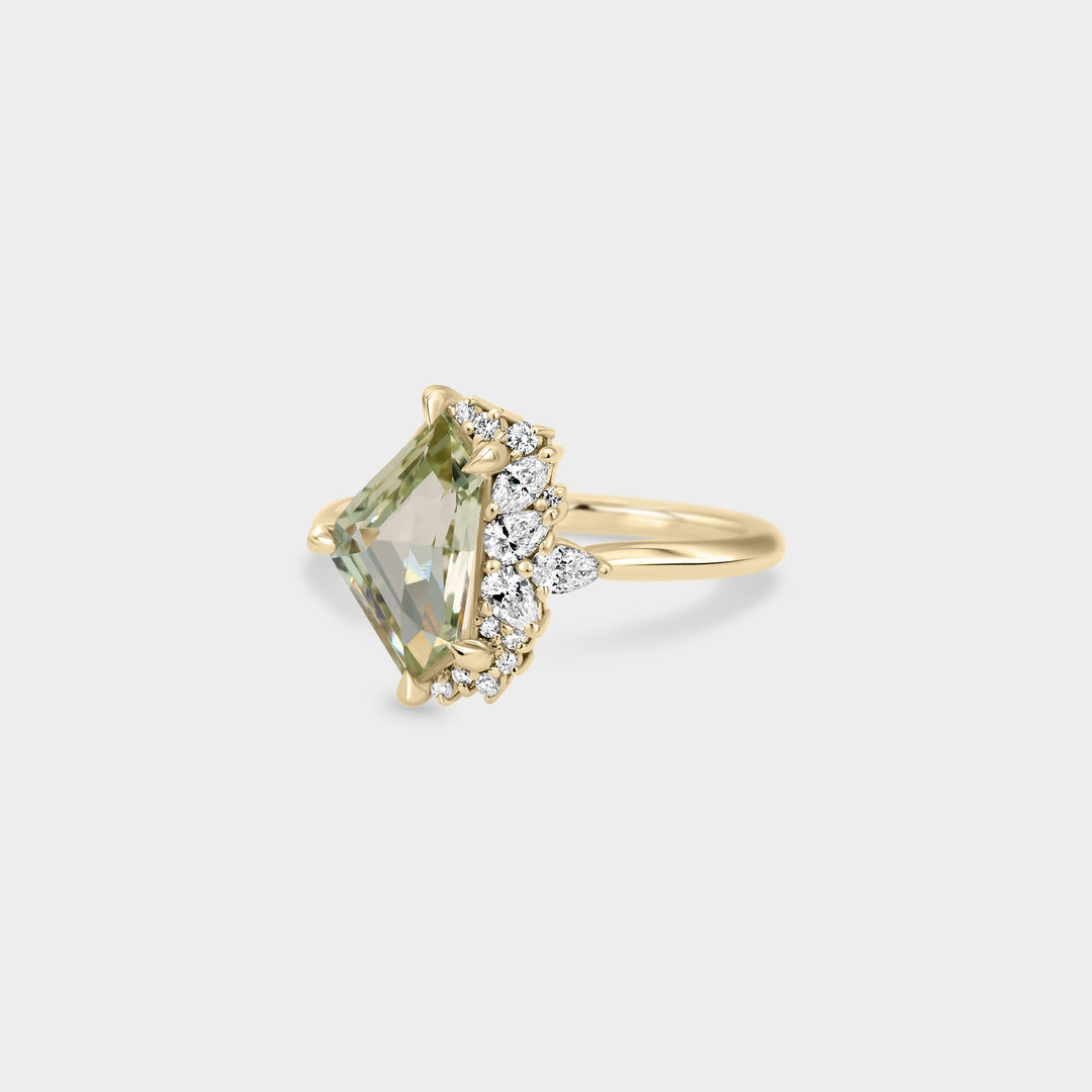 1.50CT Green Sapphire Freeform Cut Cluster Setting Lab Grown Engagement Ring