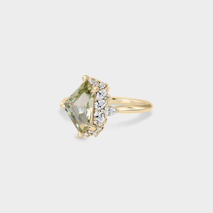 1.50CT Green Sapphire Freeform Cut Cluster Setting Lab Grown Engagement Ring