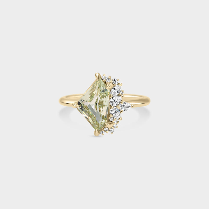 1.50CT Green Sapphire Freeform Cut Cluster Setting Lab Grown Engagement Ring