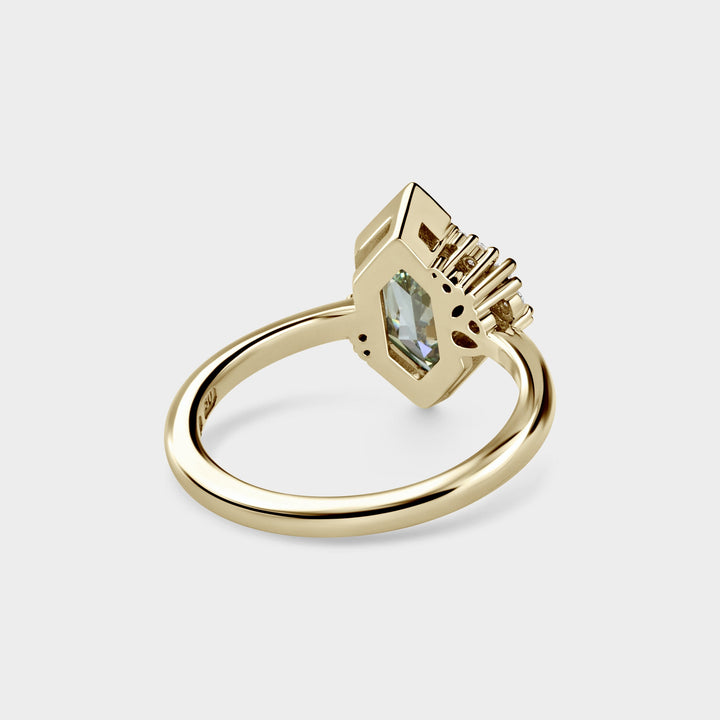 2.0CT Fancy Green Elongated Hexagon Cut Unique Cluster Lab Grown Ring