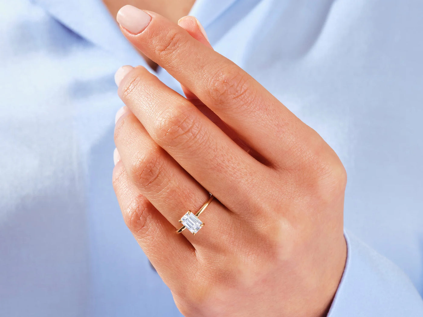 1.50CT Emerald Diamond Solitaire Moissanite Engagement Ring