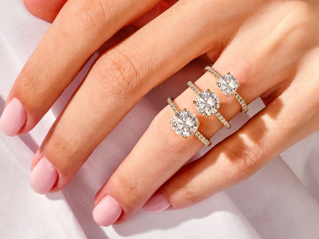 1.0CT Round Brilliant Diamond Pave Setting Moissanite Engagement Ring