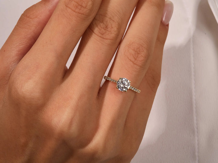 1.0CT Round Brilliant Diamond Pave Setting Moissanite Engagement Ring