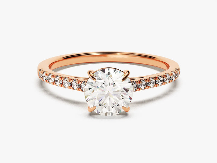 1.0CT Round Brilliant Diamond Pave Setting Moissanite Engagement Ring