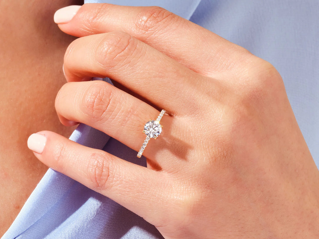 1.0CT Round Brilliant Diamond Pave Setting Moissanite Engagement Ring