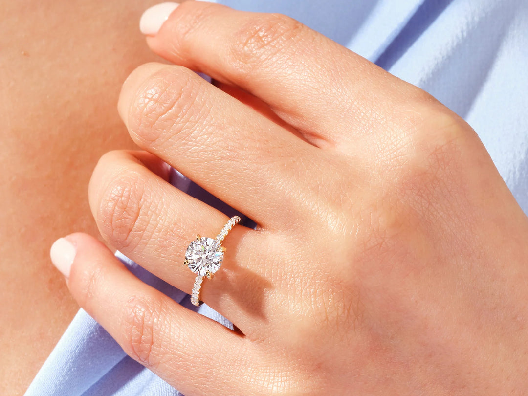 1.50CT Round Cut Diamond Pave Setting Moissanite Engagement Ring