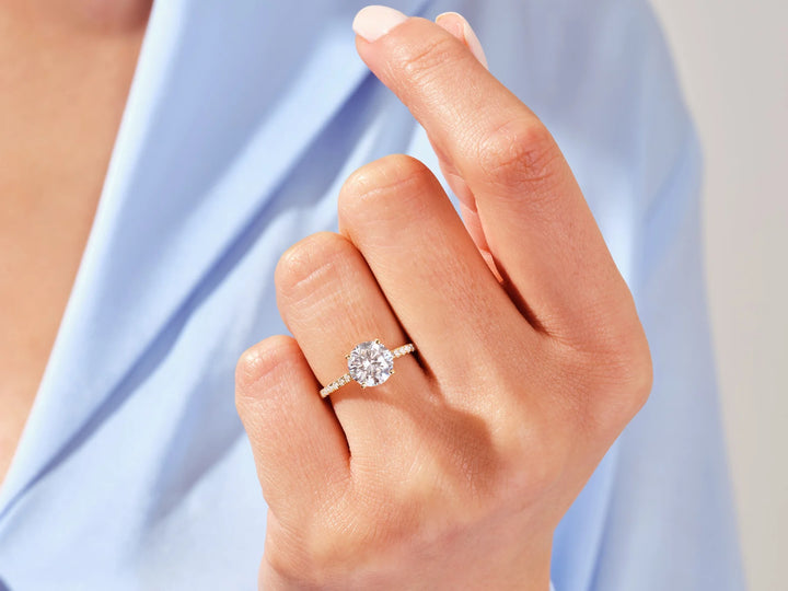 2.0CT Round Diamond Pave Setting Moissanite Engagement Ring
