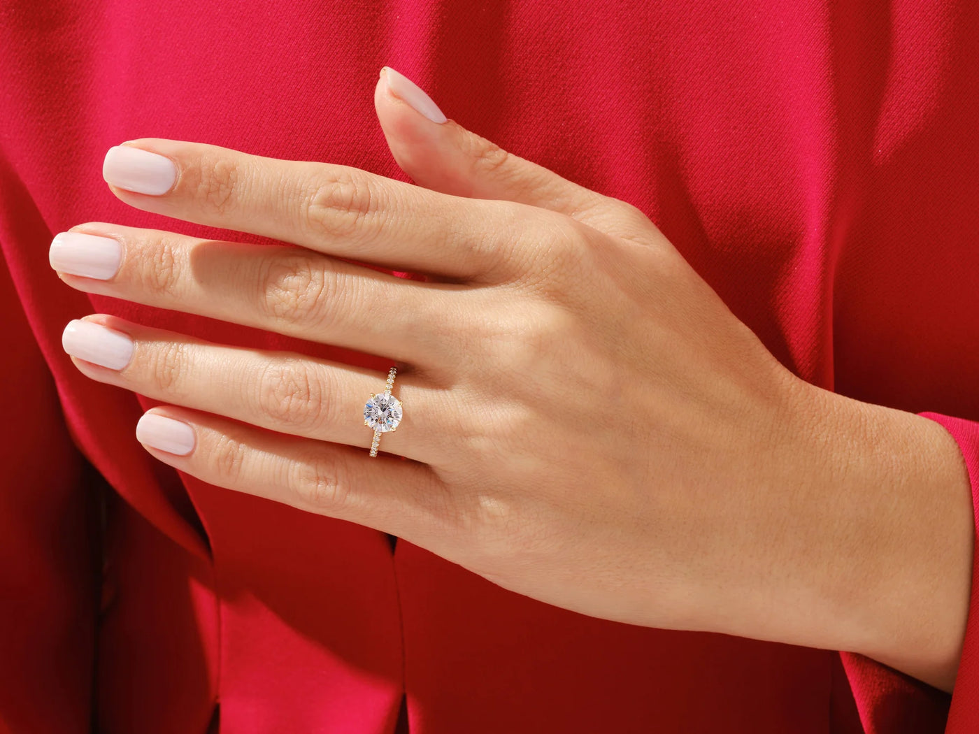 1.0CT Round Brilliant Diamond Pave Setting Moissanite Engagement Ring