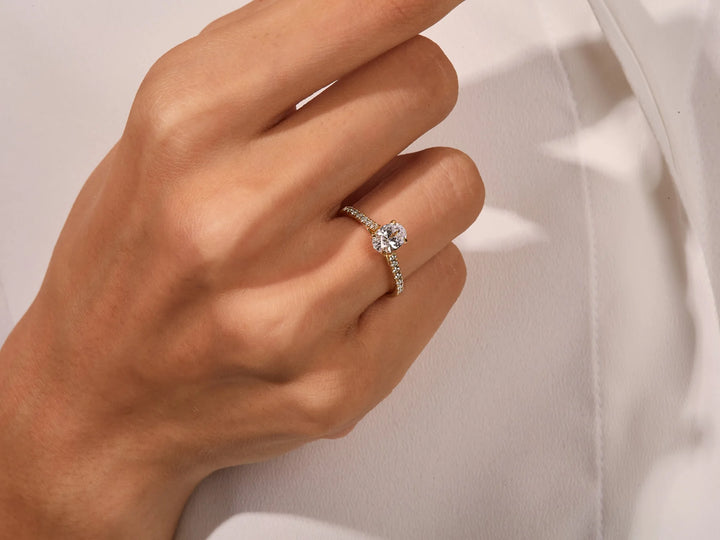 1.0CT Oval Brilliant Diamond Pave Setting Moissanite Engagement Ring