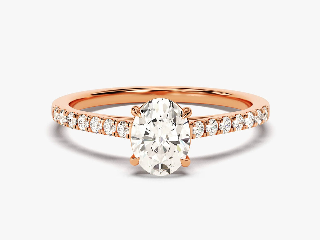 1.0CT Oval Brilliant Diamond Pave Setting Moissanite Engagement Ring
