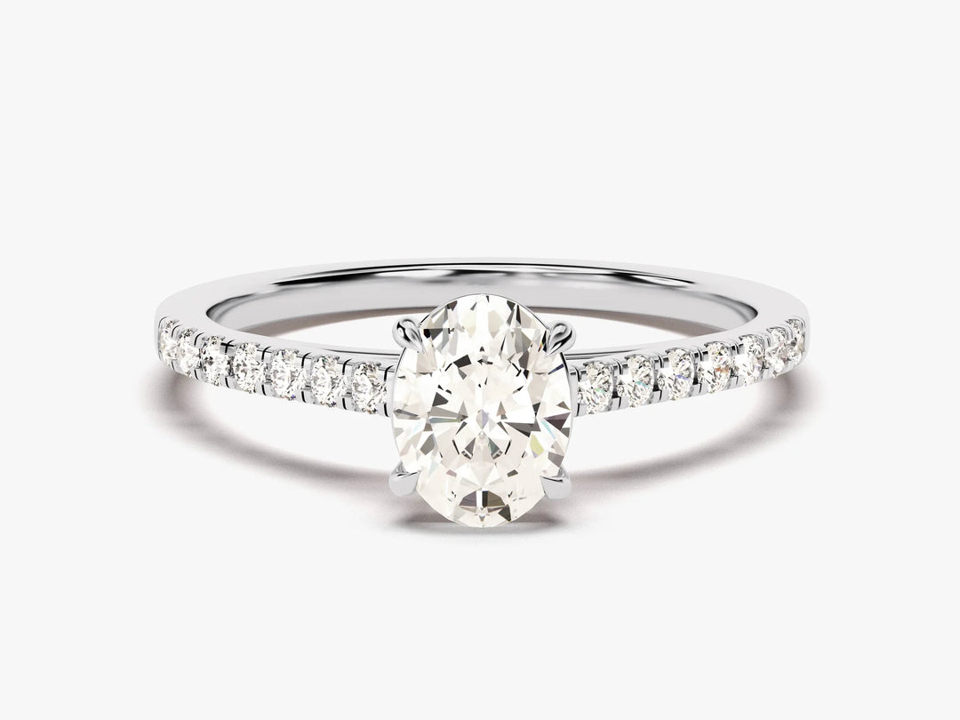 1.0CT Oval Diamond Pave Setting Moissanite Engagement Ring