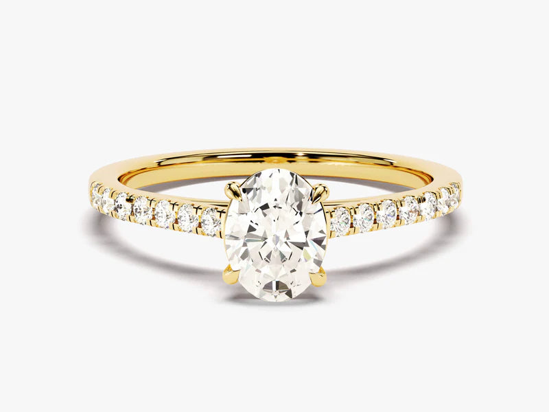 1.0CT Oval Brilliant Diamond Pave Setting Moissanite Engagement Ring