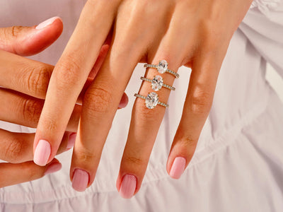 1.0CT Oval Diamond Pave Setting Moissanite Engagement Ring