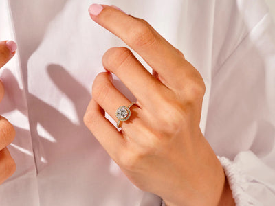 1.0CT Round Diamond Halo Pave Setting Moissanite Engagement Ring