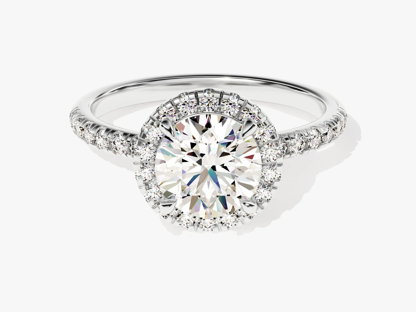 1.0CT Round Diamond Halo Pave Setting Moissanite Engagement Ring