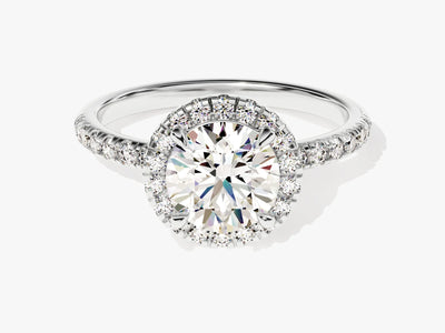 1.0CT Round Diamond Halo Pave Setting Moissanite Engagement Ring