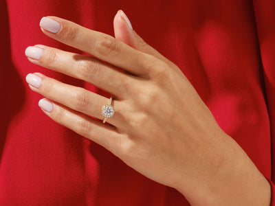 1.0CT Round Diamond Halo Pave Setting Moissanite Engagement Ring