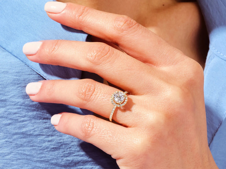 1.0CT Round Diamond Halo Pave Setting Moissanite Engagement Ring