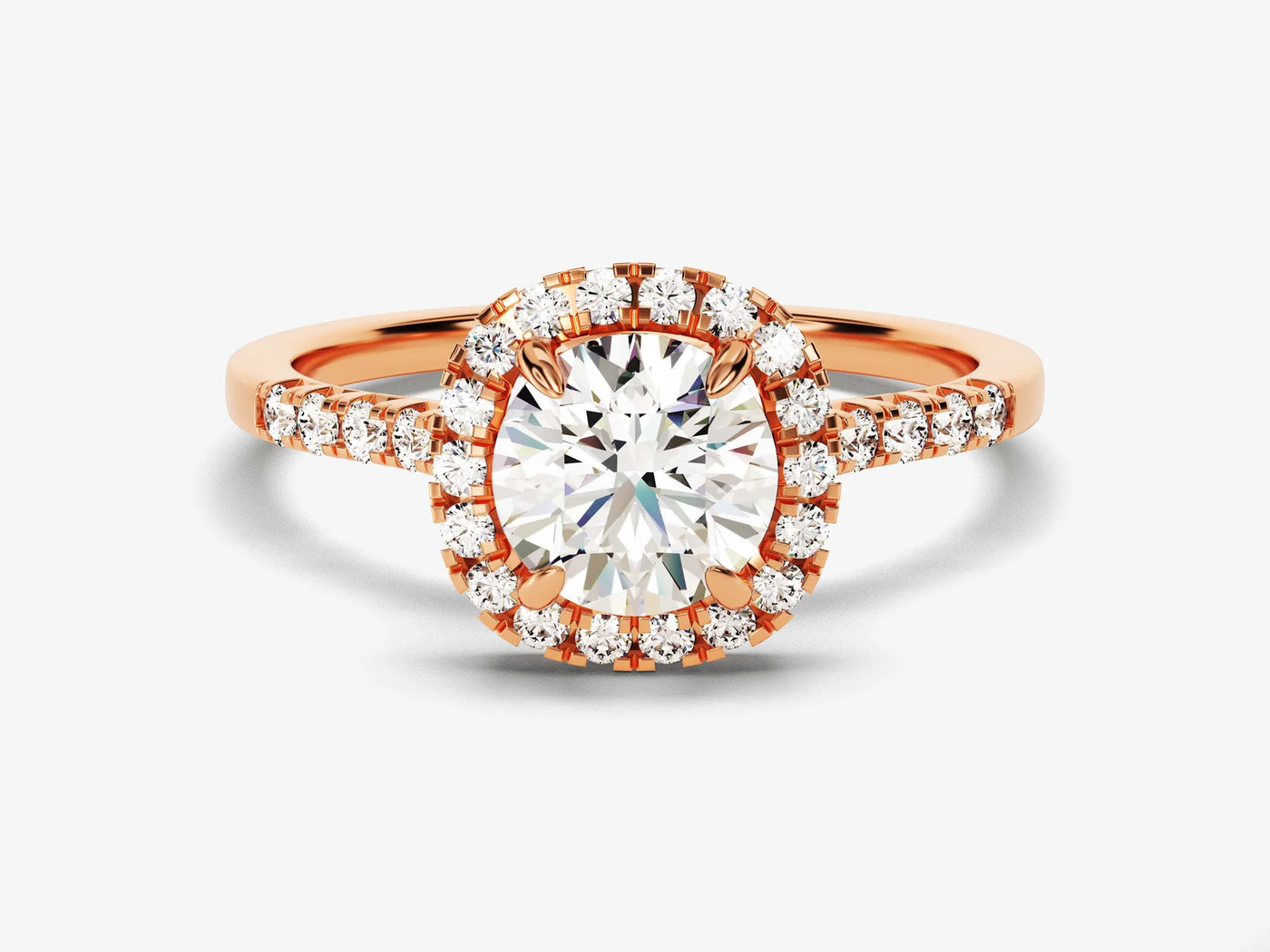 1.0CT Round Brilliant Diamond Halo Pave Setting Moissanite Engagement Ring