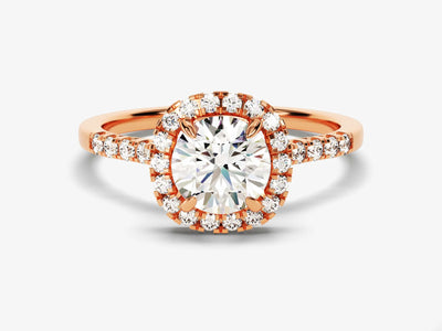 1.0CT Round Brilliant Diamond Halo Pave Setting Moissanite Engagement Ring