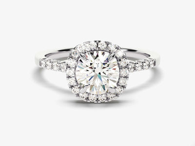 1.0CT Round Brilliant Diamond Halo Pave Setting Moissanite Engagement Ring