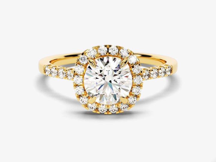 1.0CT Round Brilliant Diamond Halo Pave Setting Moissanite Engagement Ring