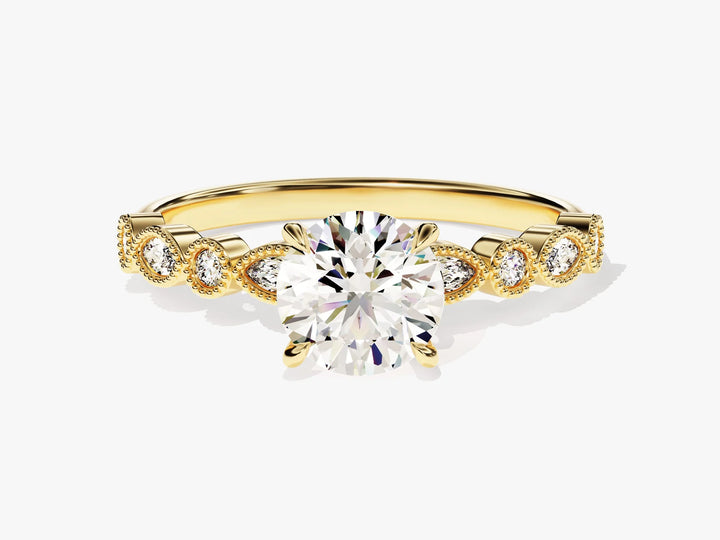 1.0 CT Round Diamond Milgrain Pave Setting Moissanite Engagement Ring