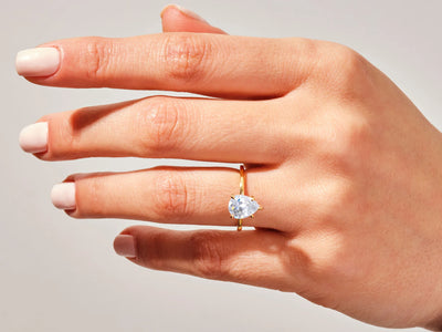 2.0CT Pear Cut Solitaire Diamond Moissanite Engagement Ring