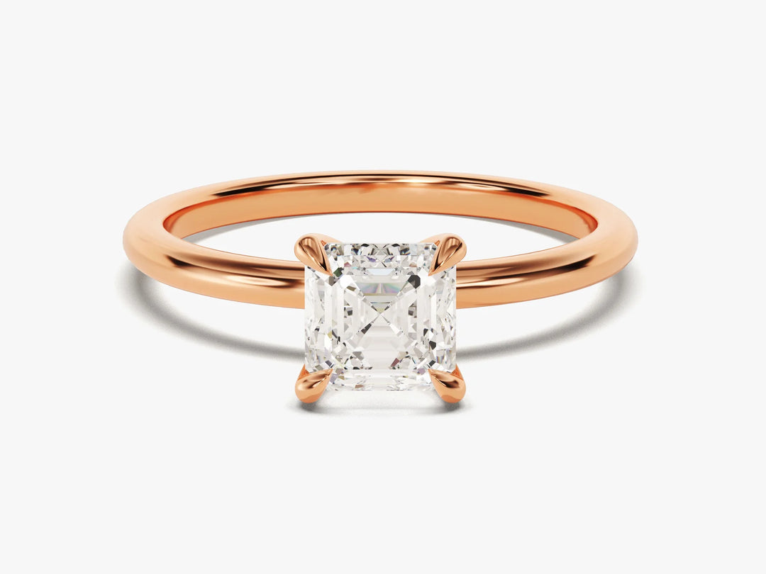 1.0CT Asscher Cut Solitaire Diamond Moissanite Engagement Ring