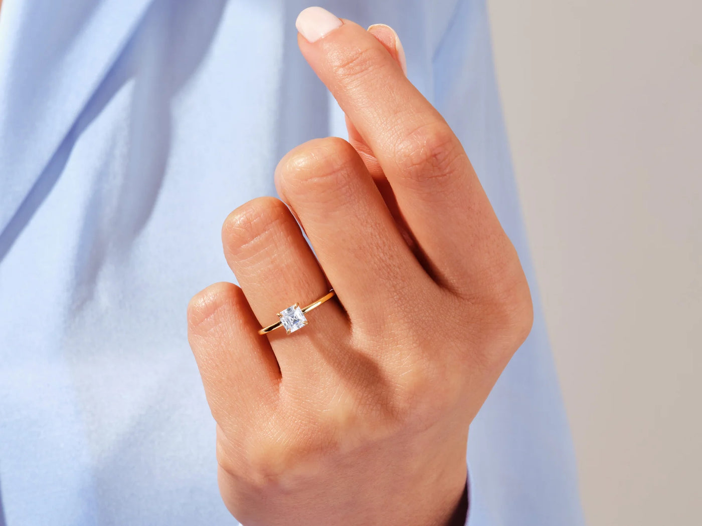 1.0CT Asscher Cut Solitaire Diamond Moissanite Engagement Ring