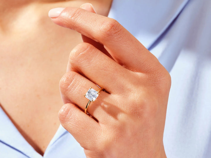 2.0 CT Asscher Cut Diamond Solitaire Moissanite Engagement Ring