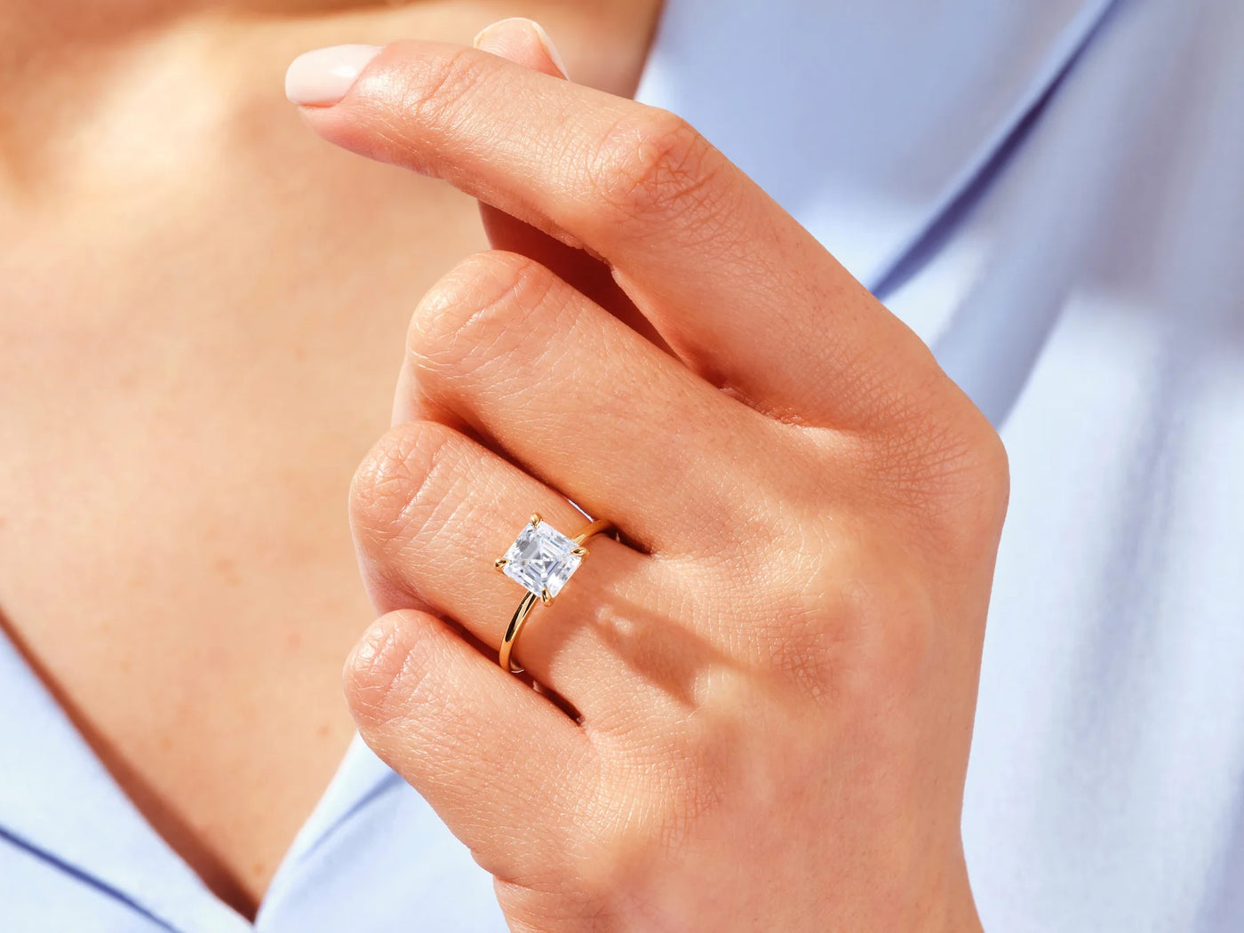 2.0 CT Asscher Cut Diamond Solitaire Moissanite Engagement Ring