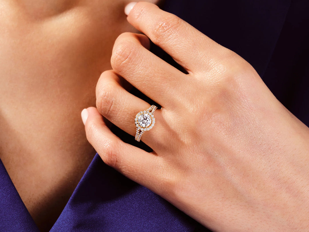 1.0CT Round Diamond Double Pave Halo Setting Moissanite Engagement Ring