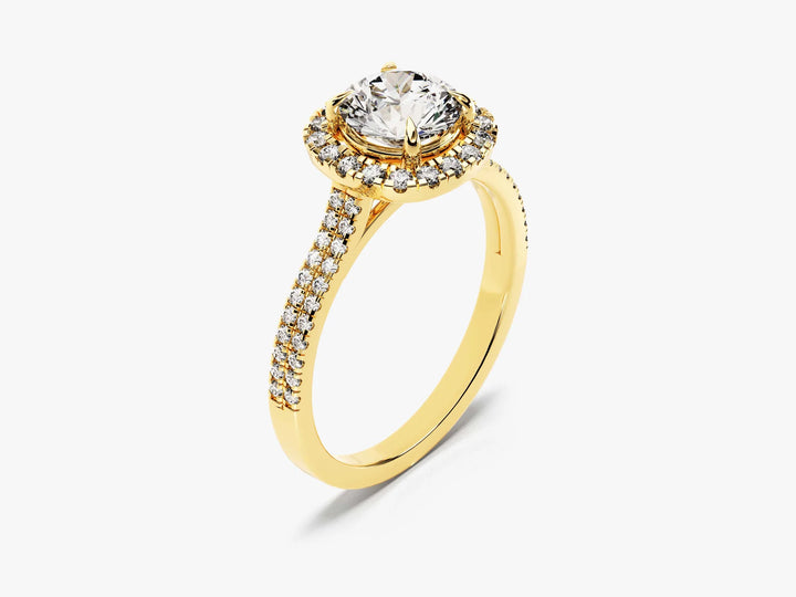 1.0CT Round Diamond Double Pave Halo Set Moissanite Engagement Ring