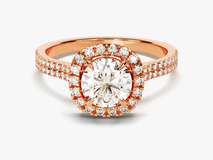 1.0CT Round Diamond Double Pave Halo Set Moissanite Engagement Ring