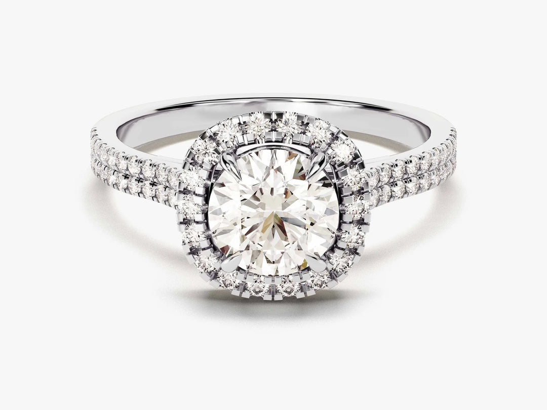 1.0CT Round Diamond Double Pave Halo Set Moissanite Engagement Ring