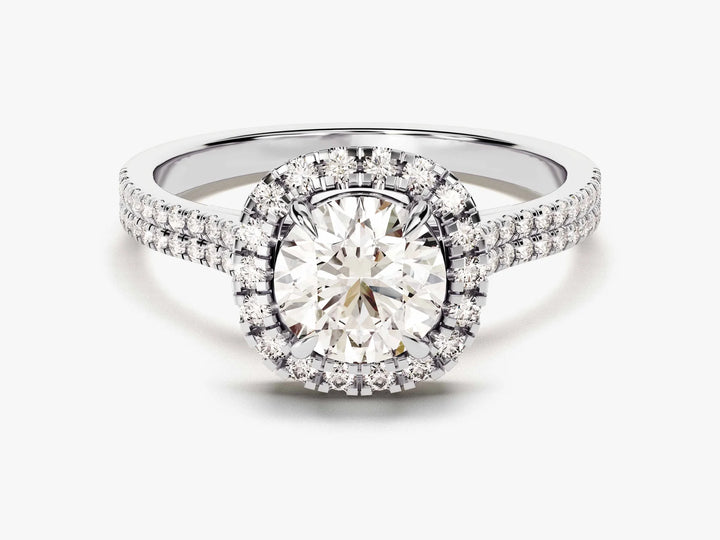 1.0CT Round Diamond Double Pave Halo Set Moissanite Engagement Ring