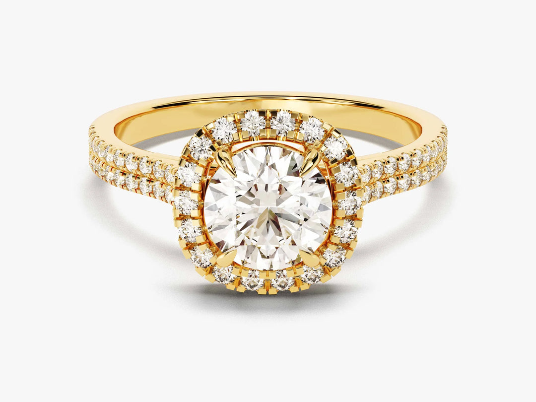 1.0CT Round Diamond Double Pave Halo Set Moissanite Engagement Ring
