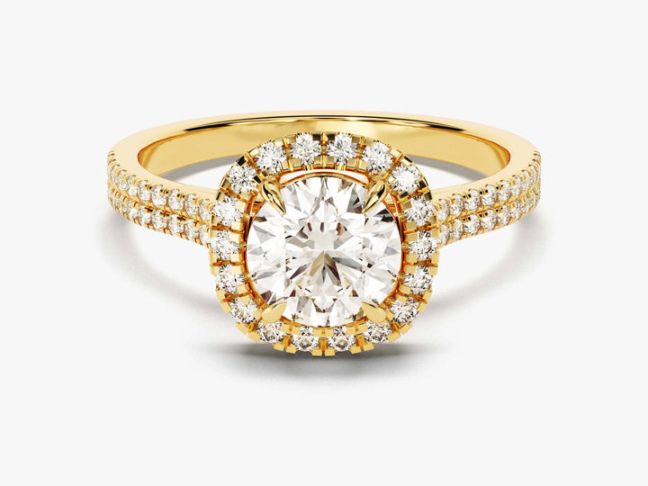 1.0CT Round Diamond Double Pave Halo Set Moissanite Engagement Ring