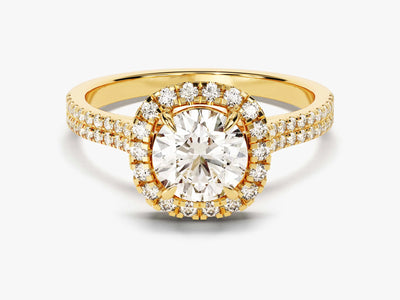 1.0CT Round Diamond Double Pave Halo Set Moissanite Engagement Ring