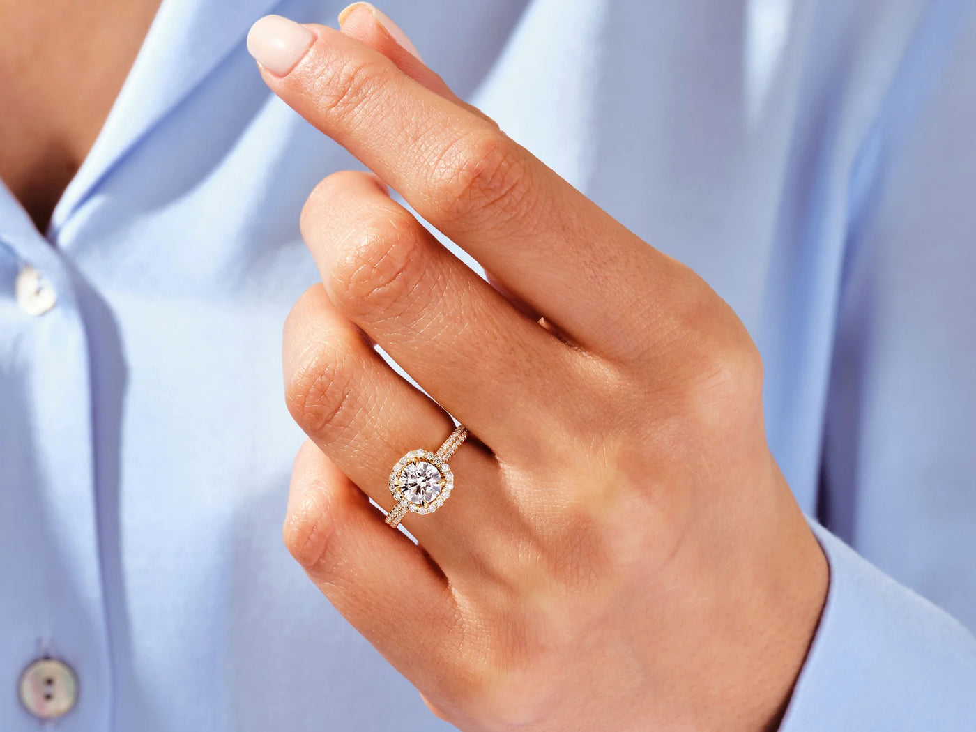 1.0CT Round Diamond Double Pave Halo Set Moissanite Engagement Ring