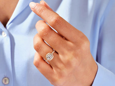 1.0CT Round Diamond Double Pave Halo Set Moissanite Engagement Ring