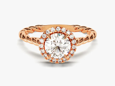1.0CT Round Brilliant Diamond Halo Setting Moissanite Engagement Ring